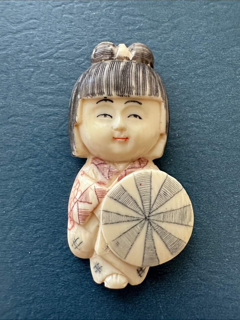 Vintage Hand Carved Woman Girl in Japanese Kimono